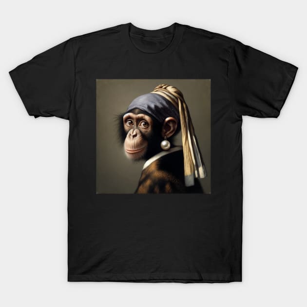 Wildlife Conservation - Pearl Earring Chimpanzee Meme T-Shirt by Edd Paint Something